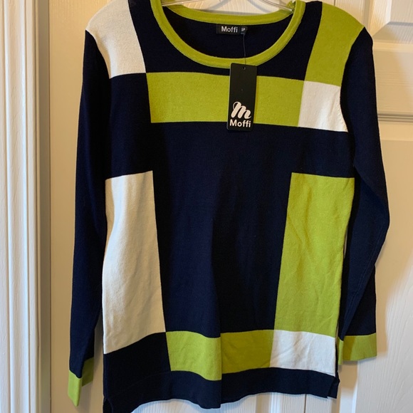 Moffi Sweater in Lime White and Navy - Picture 3 of 5